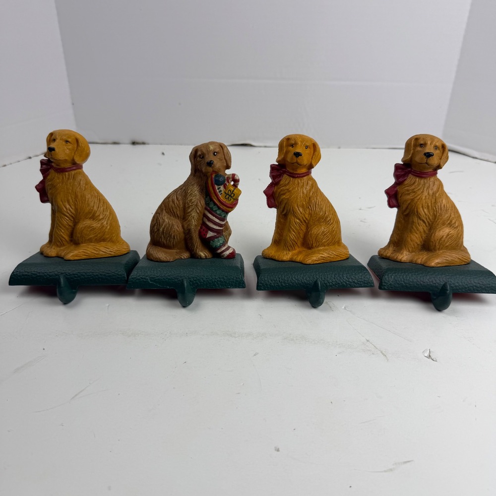 4 Eddie Bauer Vintage Golden Retriever Christmas Stocking Holders Cast Iron